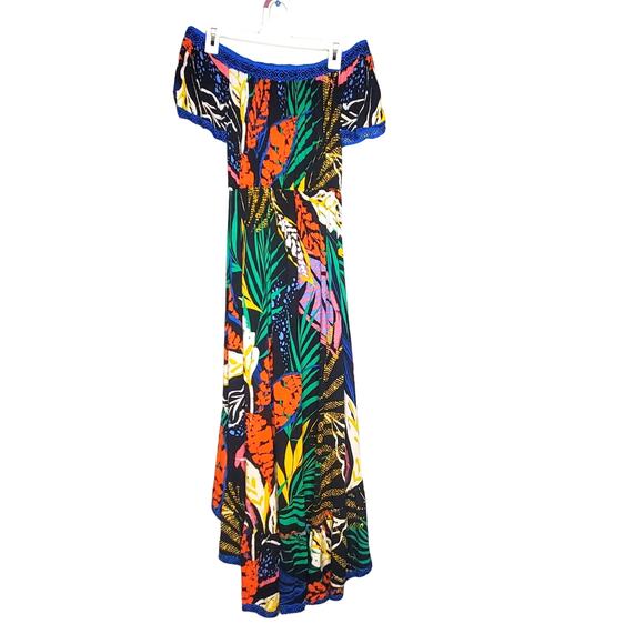 Flying Tomato Colorful Tropical Off Shoulder Maxi Dress High Low Flowy Small - Picture 11 of 11